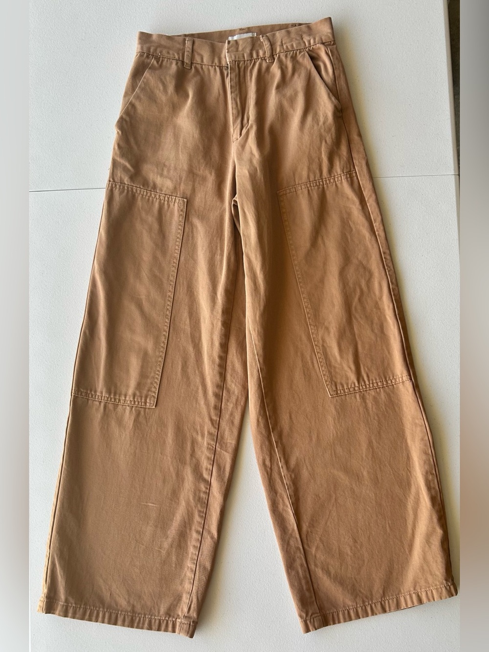 PacSun High Waisted Wide Leg Double Knee Workwear Trousers Caramel Brown 25